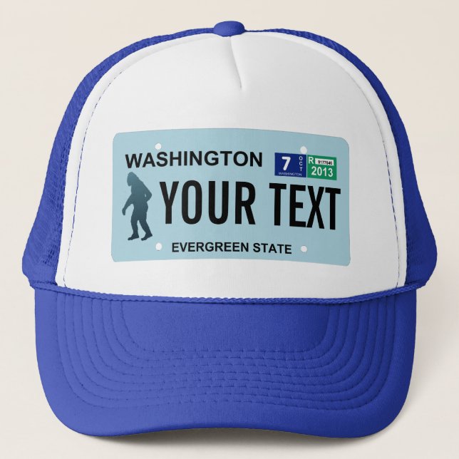 Washington Sasquatch License Plate Trucker Hat (Front)