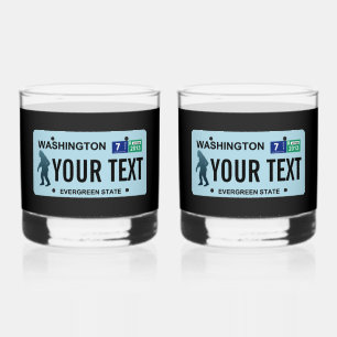 Washington Sasquatch License Plate Whiskey Glass