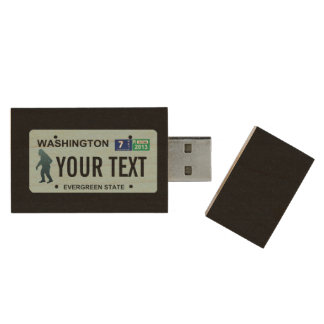 Washington Sasquatch License Plate Wood USB Flash Drive