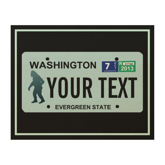 Washington Sasquatch License Plate Wood Wall Art (Front)