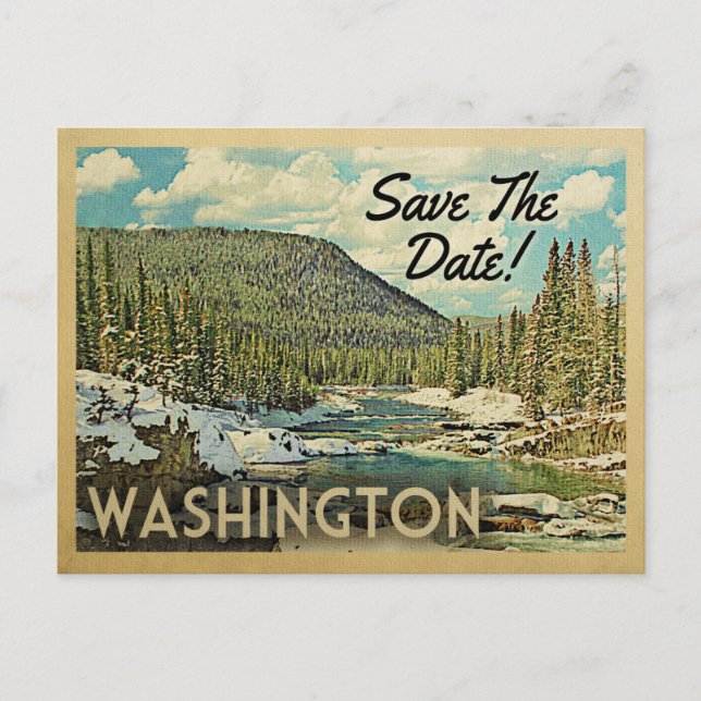 Washington Save The Date Mountains River Snow Announcement Postcard (Front)