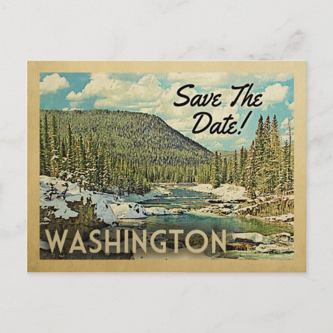 Washington Save The Date Postcards – Snowy Mountain Vintage Announcement