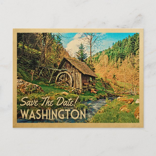 Washington Save The Date Rustic Cabin Mill Woods Announcement Postcard (Front)