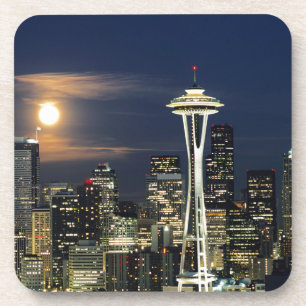 Washington, Seattle, Skyline at night from Kerry 1 Beverage Coaster