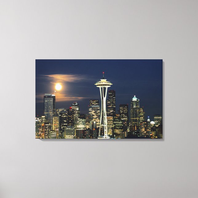 Washington, Seattle, Skyline at night from Kerry 1 Canvas Print (Front)