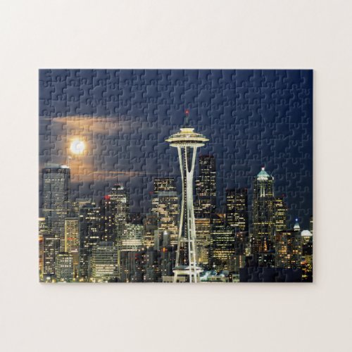 Washington Seattle Skyline at night from Kerry 1 Jigsaw Puzzle