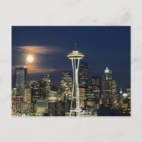 Washington Seattle Skyline at night from Kerry 1 Postcard