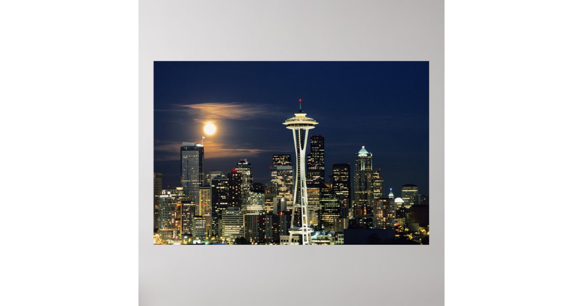 Washington, Seattle, Skyline at night from Kerry 1 Poster | Zazzle