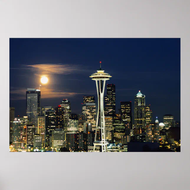Washington, Seattle, Skyline at night from Kerry 1 Poster | Zazzle