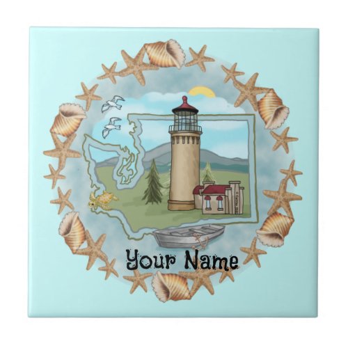 Washington Shells Lighthouse custom name Tile