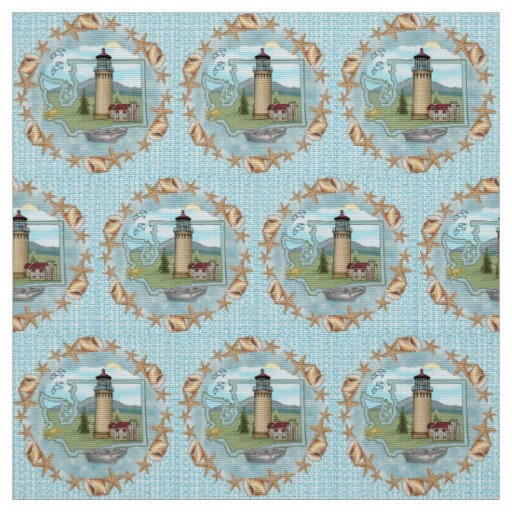 Washington Shells Lighthouse Fabric