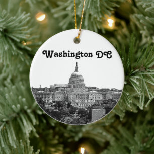 Washington Skyline Etched Ceramic Ornament