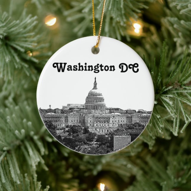 Washington Skyline Etched Ceramic Ornament (Tree)