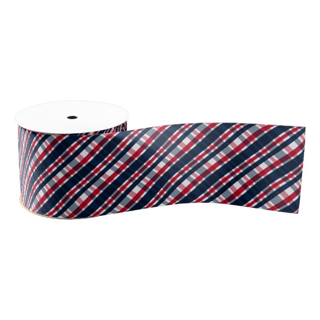 Washington Sports Fan Blue White Red Plaid Grosgrain Ribbon (Spool)