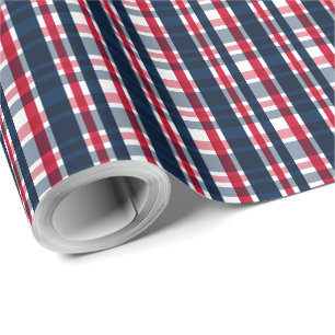 Washington Sports Fan Blue White Red Plaid Wrapping Paper