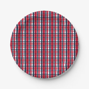 Washington Sports Fan Red White Blue Plaid Paper Plates