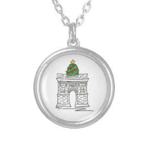 Washington Square Arch NYC Christmas Tree Holiday Silver Plated Necklace