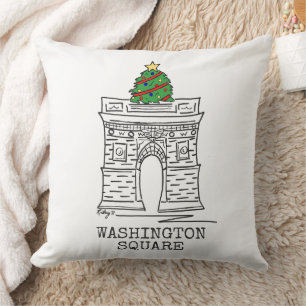Washington Square Arch Tree NYC Christmas Holiday Throw Pillow