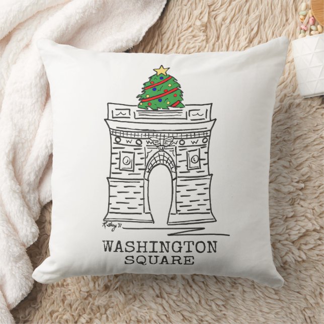 Washington Square Arch Tree NYC Christmas Holiday Throw Pillow (Blanket)