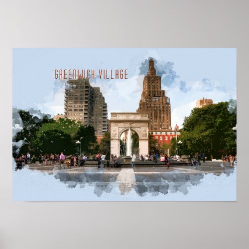 Washington Square Park Greenwich Village with TEXT Poster