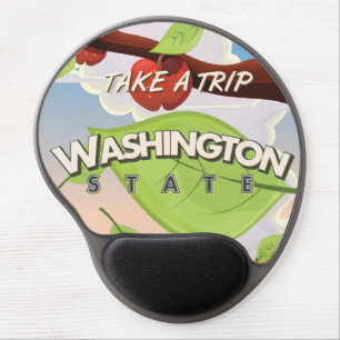Washington State Apple tree Travel Poster Cartoon. Gel Mouse Pad
