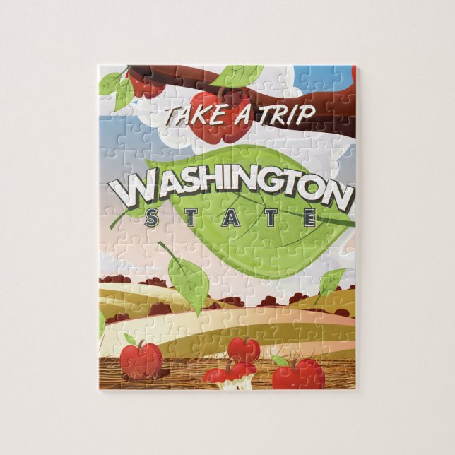 Washington State Apple tree Travel Poster Cartoon Jigsaw Puzzle (Vertical)