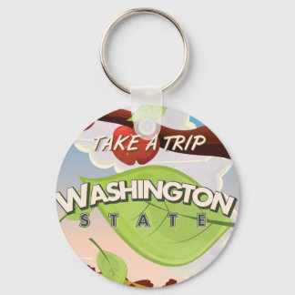 Washington State Apple tree Travel Poster Cartoon. Keychain