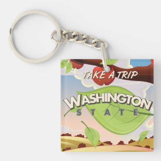 Washington State Apple tree Travel Poster Cartoon. Keychain