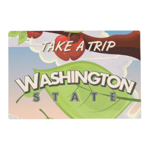 Washington State Apple tree Travel Poster Cartoon. Placemat