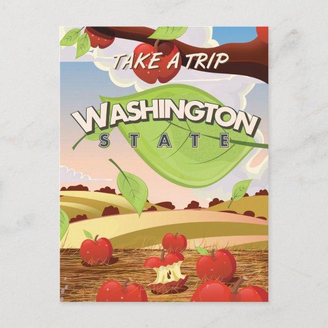 Washington State Apple tree Travel Poster Cartoon Postcard (Front)