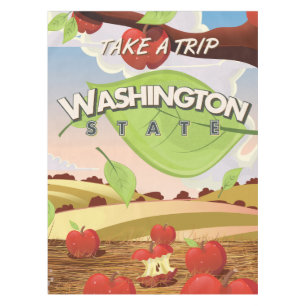Washington State Apple tree Travel Poster Cartoon. Tablecloth