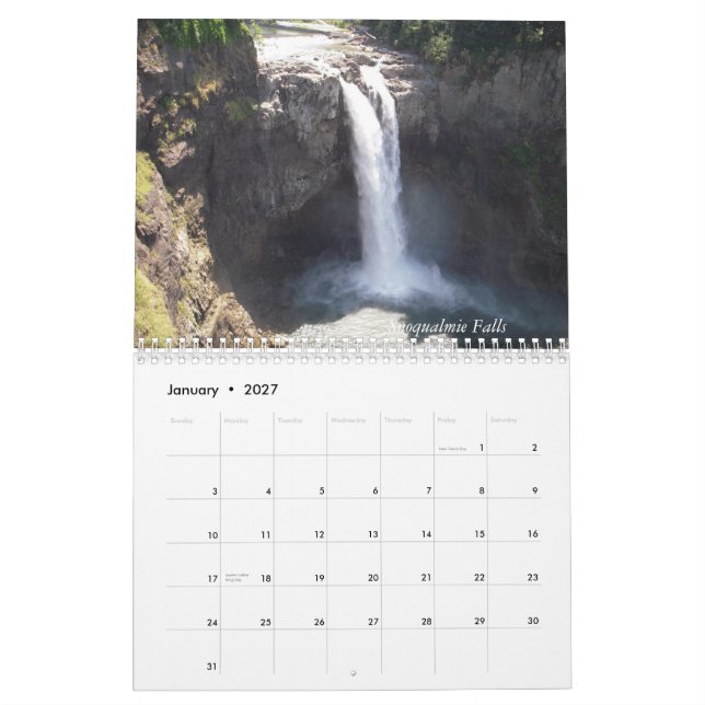 Washington State Calendar (Jan 2027)
