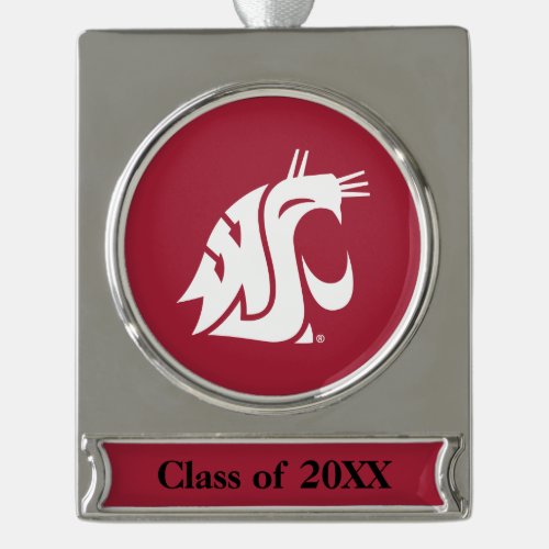 Washington State Cougar Silver Plated Banner Ornament