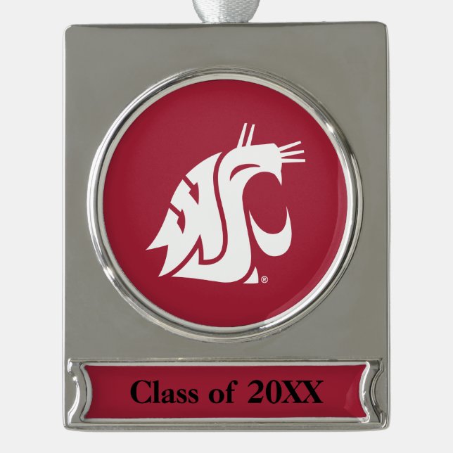 Washington State Cougar Silver Plated Banner Ornament (Front)