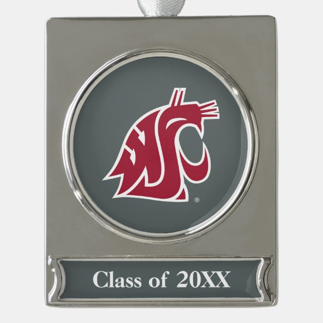Washington State Cougar Silver Plated Banner Ornament (Front)