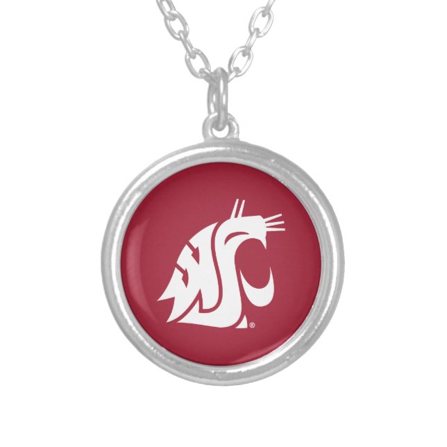 Washington State Cougar Silver Plated Necklace (Front)
