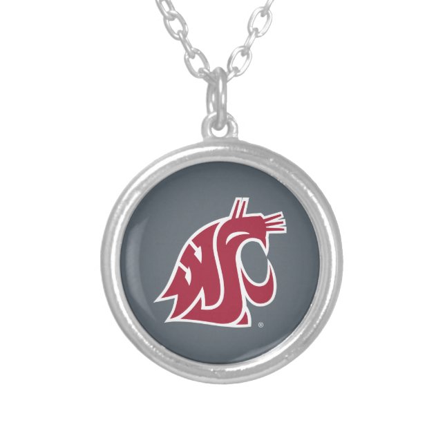 Washington State Cougar Silver Plated Necklace (Front)