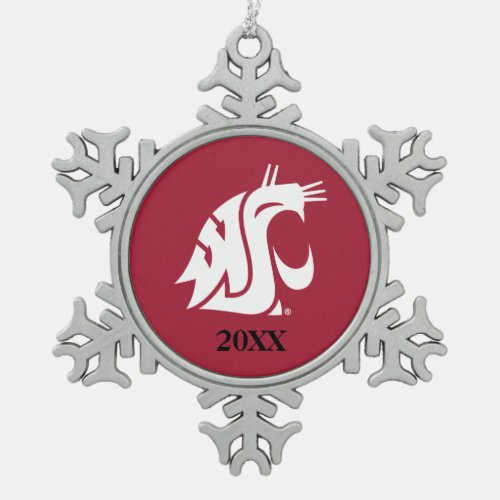 Washington State Cougar Snowflake Pewter Christmas Ornament