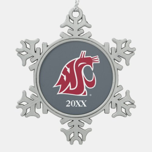 Washington State Cougar Snowflake Pewter Christmas Ornament