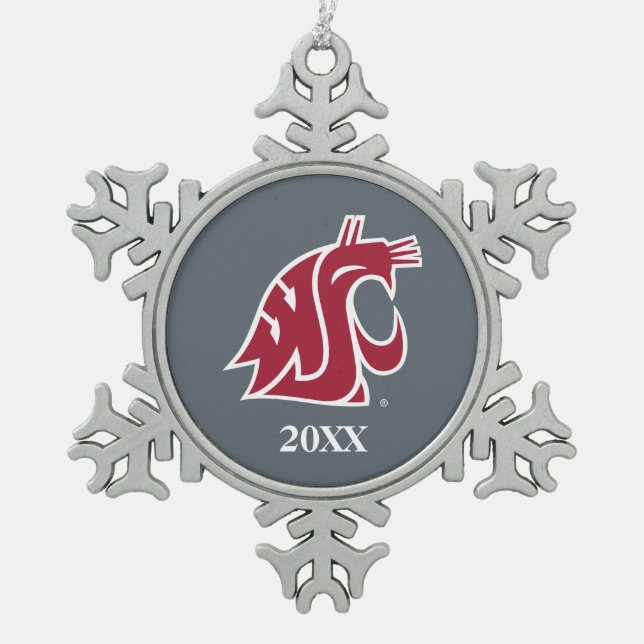 Washington State Cougar Snowflake Pewter Christmas Ornament (Front)