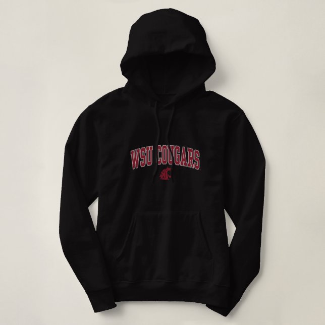 Washington State Cougars Arch Over Black Officiall Hoodie (Design Front)