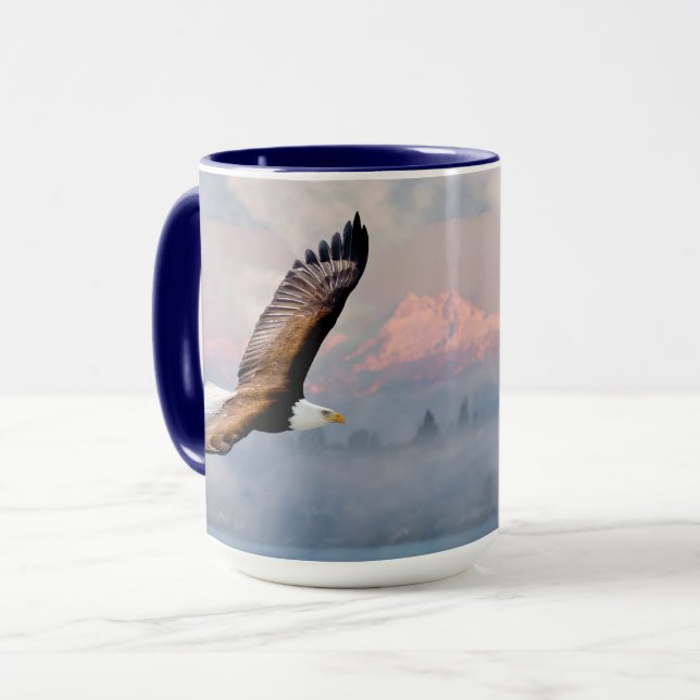 Washington State Eagle Over Olympic Mountains Blue Mug (Front Left)