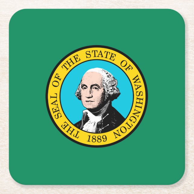 Washington State Flag Design Square Paper Coaster (Front)