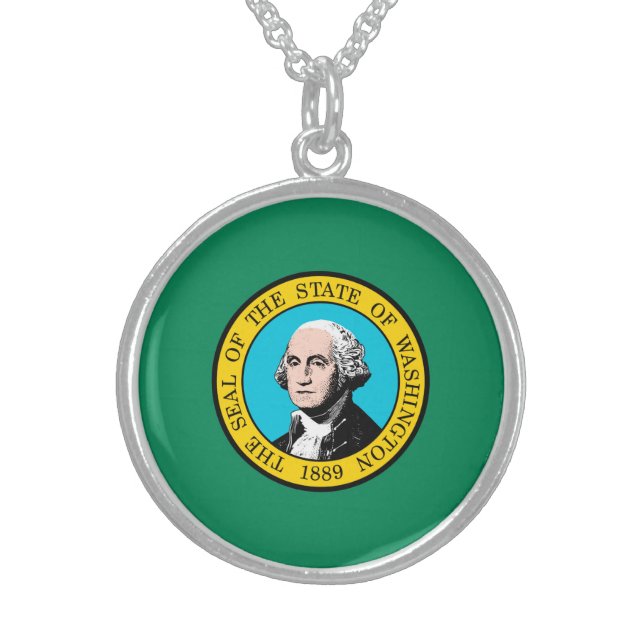 Washington State Flag Design Sterling Silver Necklace (Front)