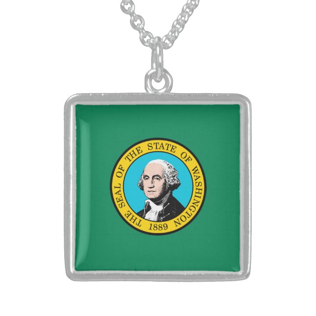Washington State Flag Design Sterling Silver Necklace (Front)