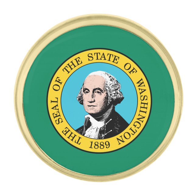 Washington State Flag Gold Finish Lapel Pin (Front)