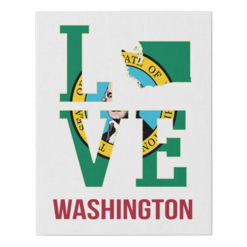 Washington State Flag Love Faux Canvas Print