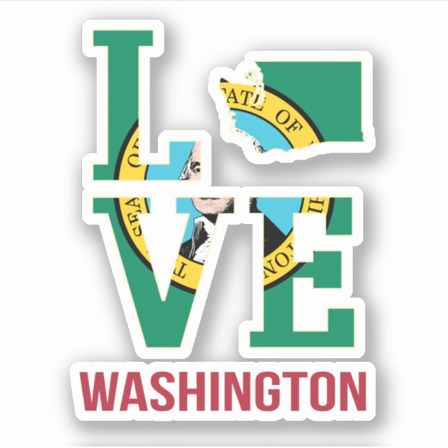 Washington State Flag Love Sticker (Front)