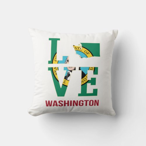 Washington State Flag Love Throw Pillow