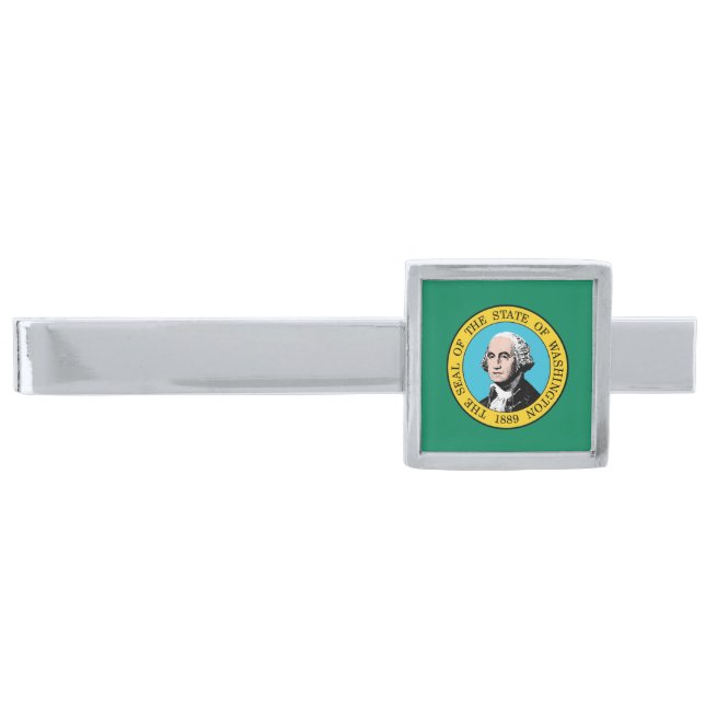 Washington State Flag Silver Finish Tie Bar (Front)